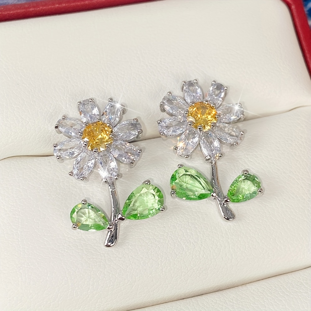 Yellow Synthetic Gemstone Flower Stud Earrings